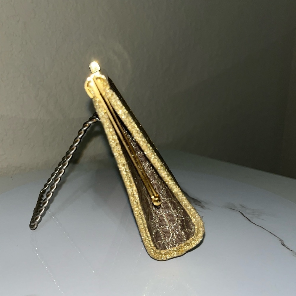 EXTREMELY RARE Vintage Christian Dior Brown & Gold Metallic Trotter Clutch - Picture 9 of 15